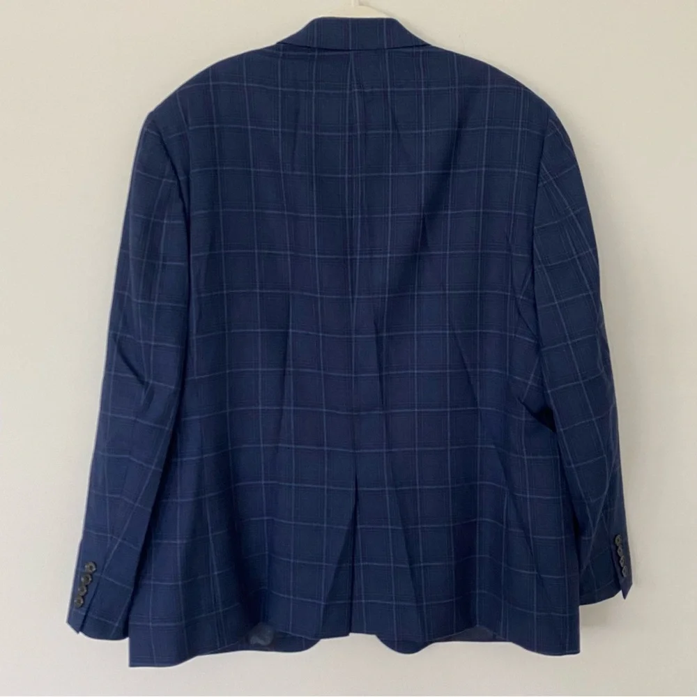 Ralph Lauren Men's Navy Windowpane Wool Blend Blazer Jacket 46R Business Casual - Picture 5 of 16
